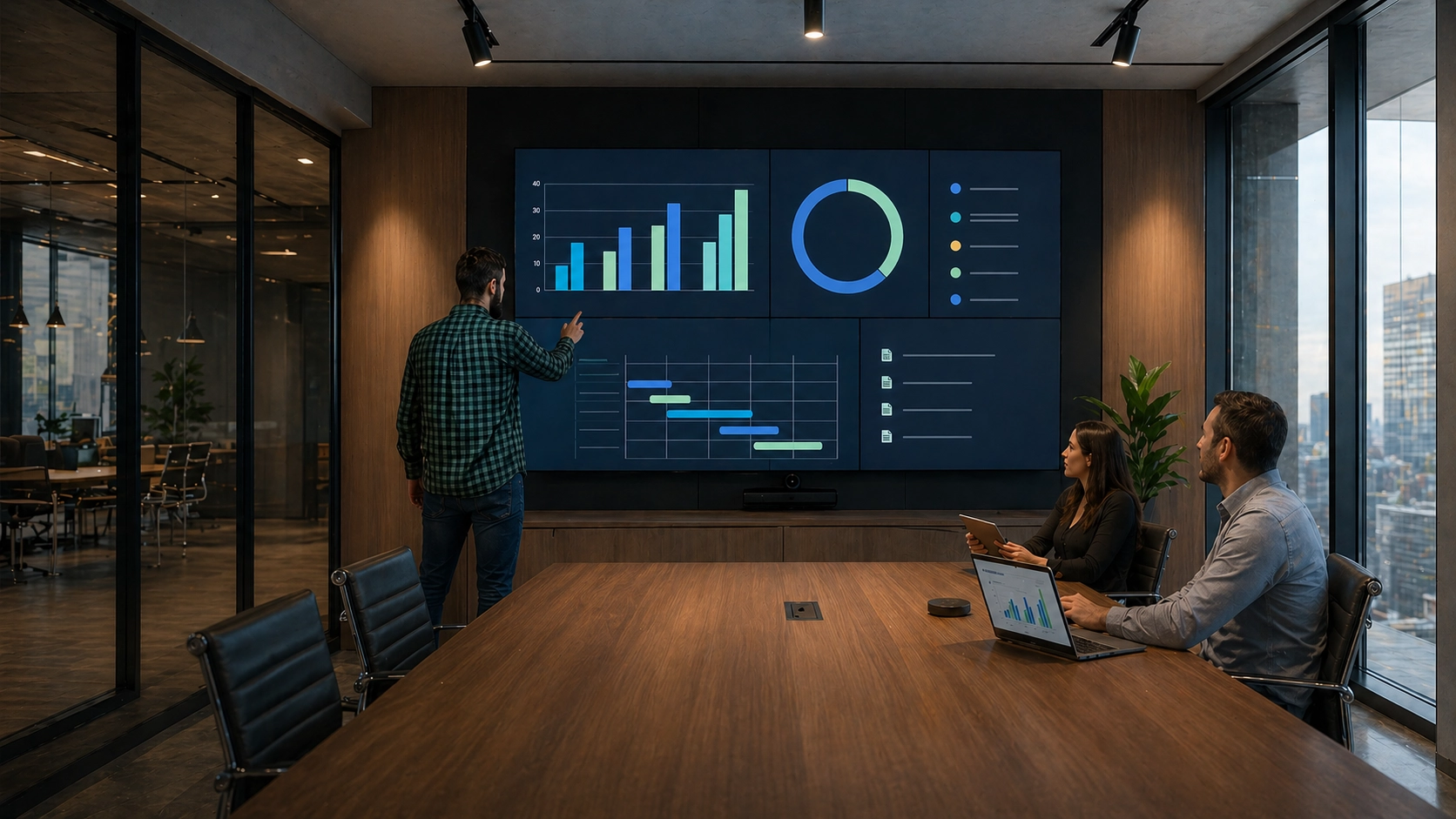 Videowall interactivo y superficie de control en entorno corporativo
