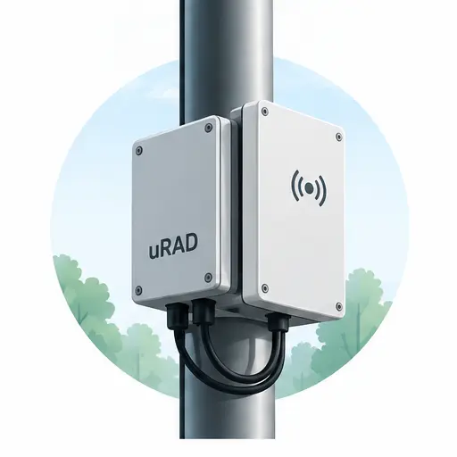 Ilustración del radar uRAD instalado en un báculo