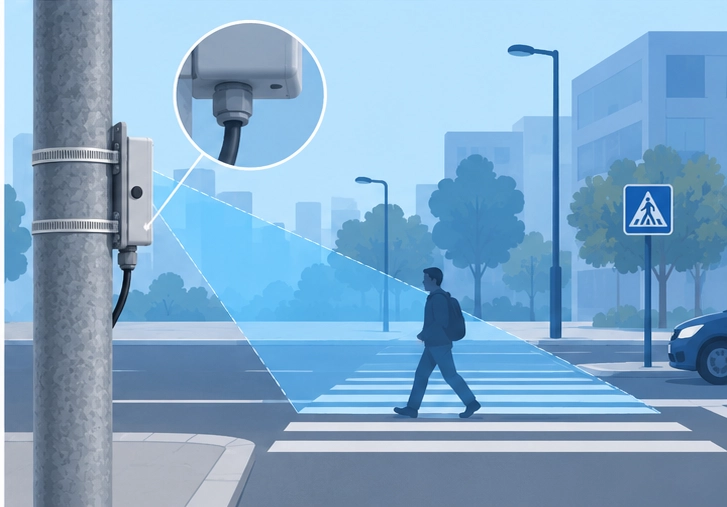 Detalle del sensor radar orientado a la zona de cruce